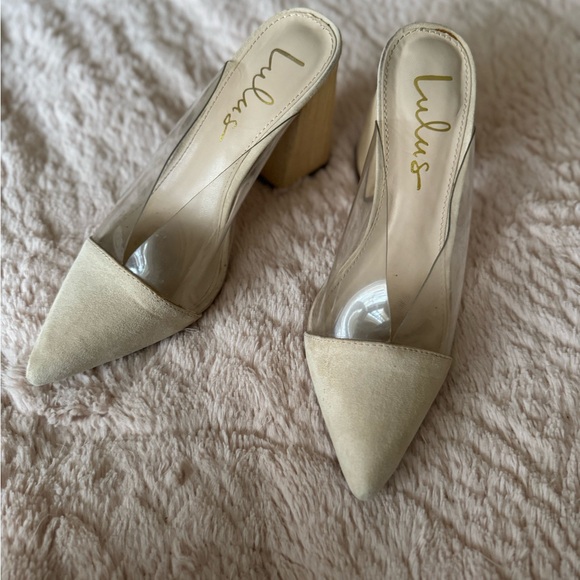 Lulu's Cream and Clear wooden Block Heel Mules - Picture 5 of 8